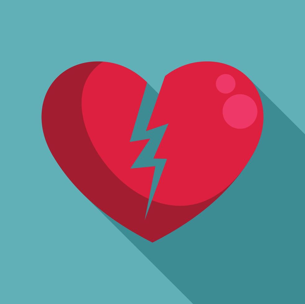 Lightning bolt breaking red heart representing heartbreak and divorce vector