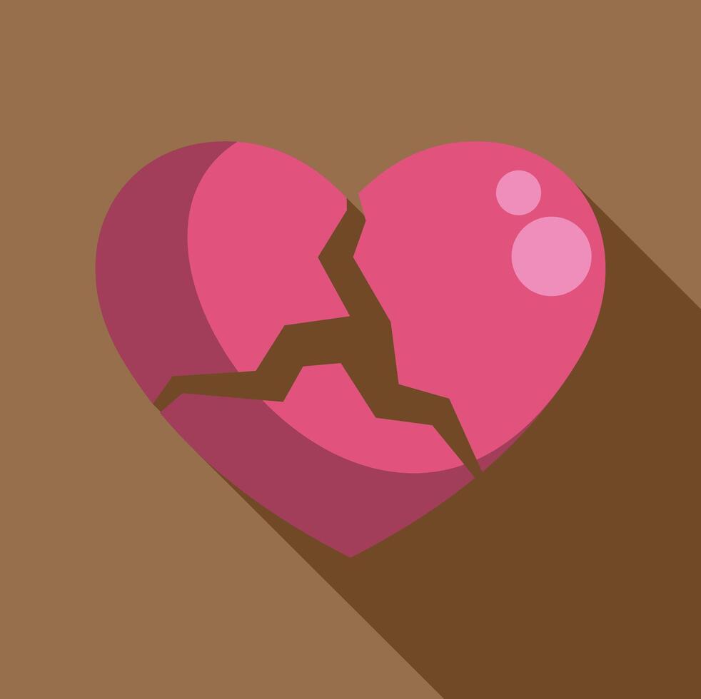 Broken heart representing a painful breakup with long shadow vector