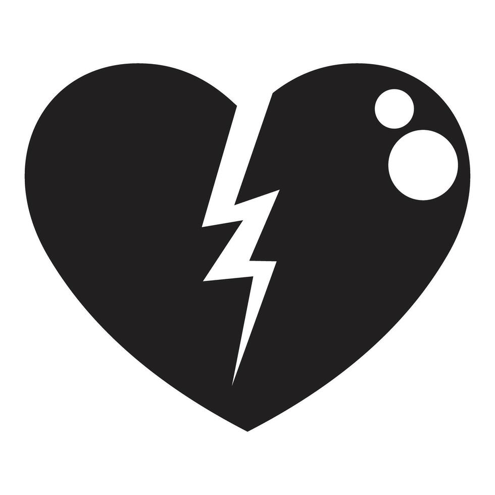 Black broken heart with lightning bolt symbolizing painful breakup vector