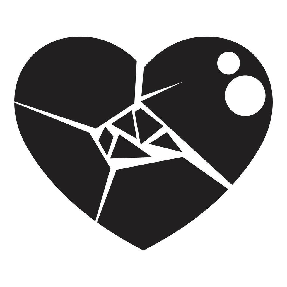 Black broken heart symbolizing lost love and sadness vector