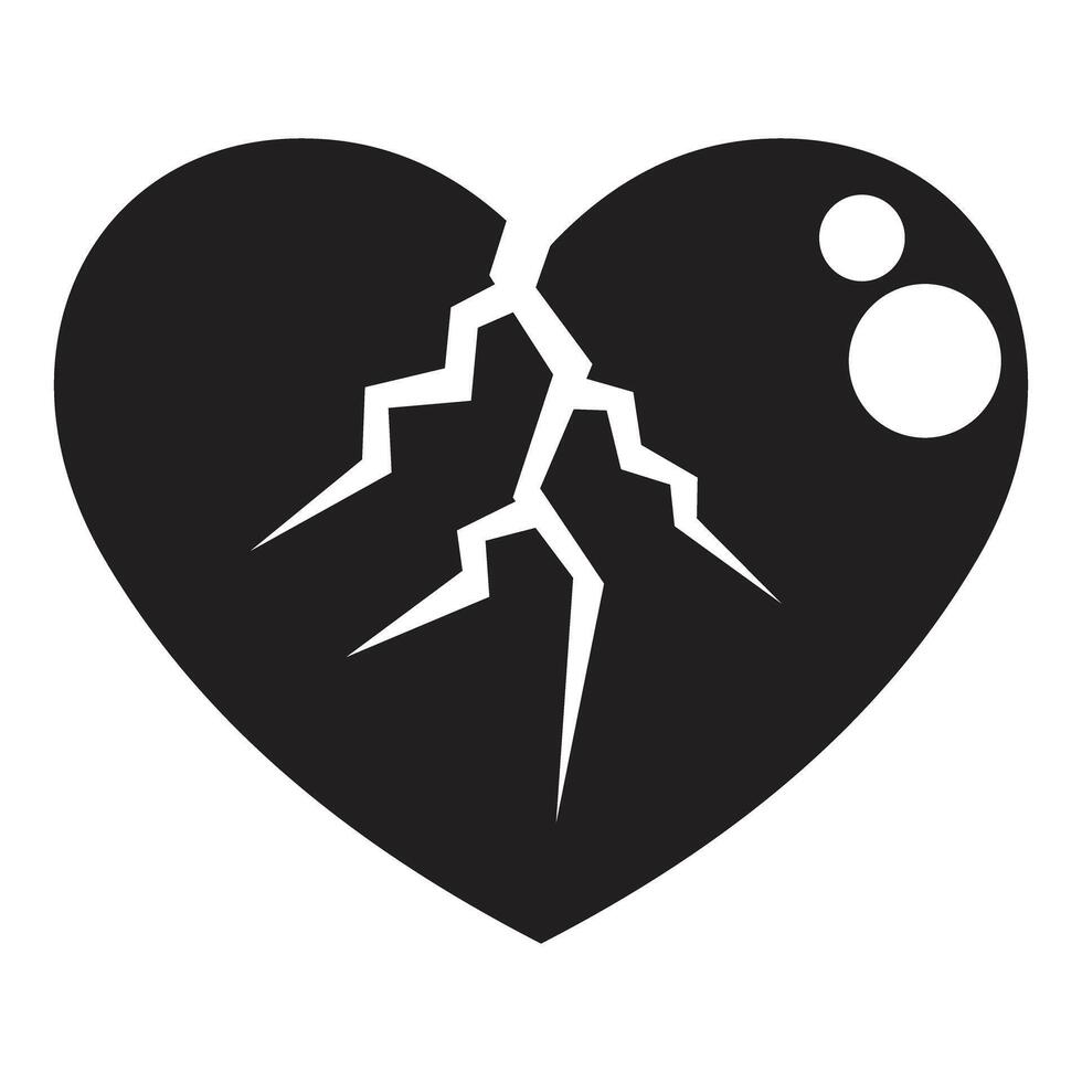 Broken black heart symbolizing sadness and heartbreak vector