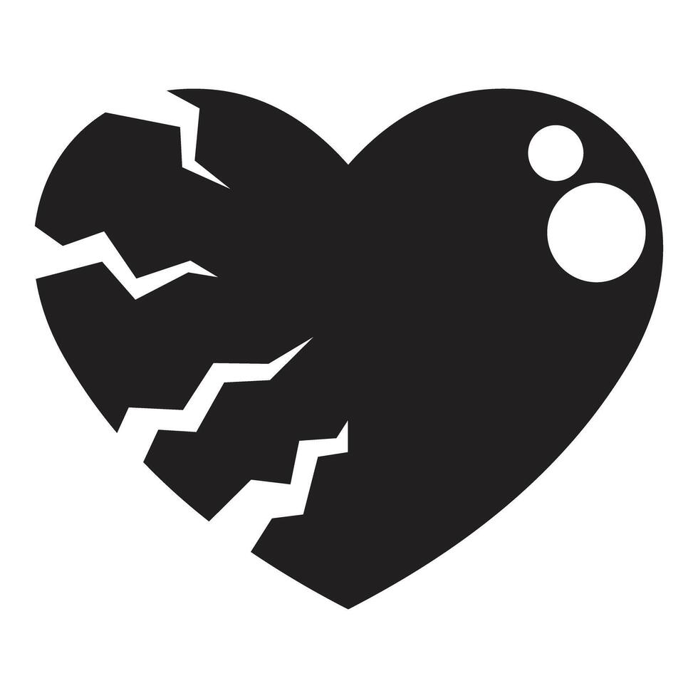 Black broken heart showing cracks and circles symbolizing sadness vector