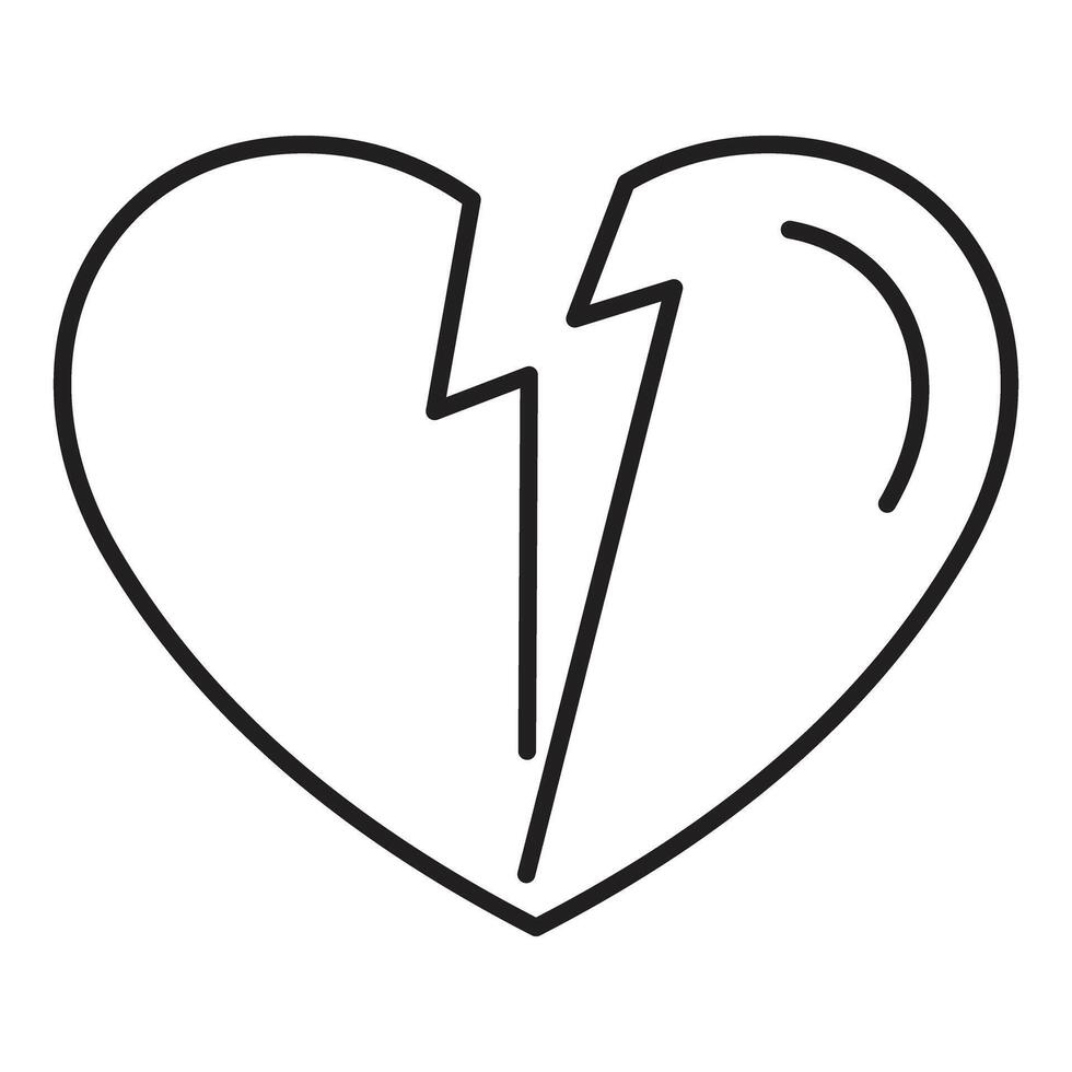 Broken heart with lightning bolt splitting it in two halves vector