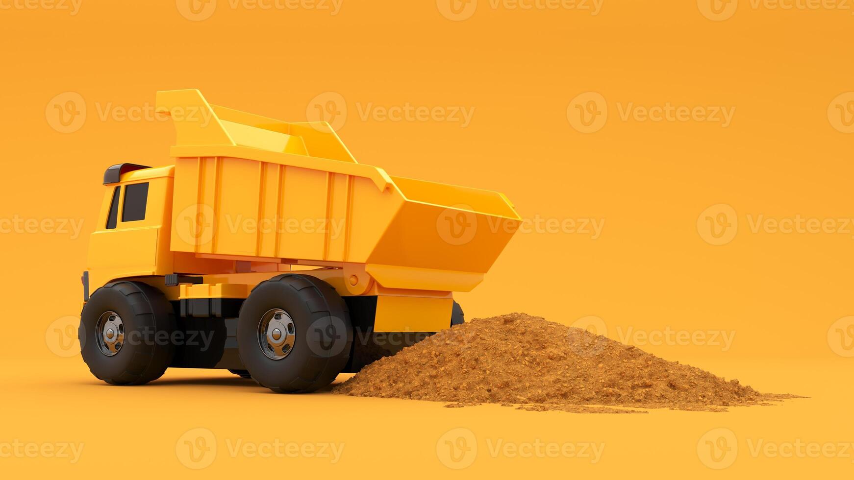 3D render image with crane and dump truck and excavator for advertising construction works and companies. photo