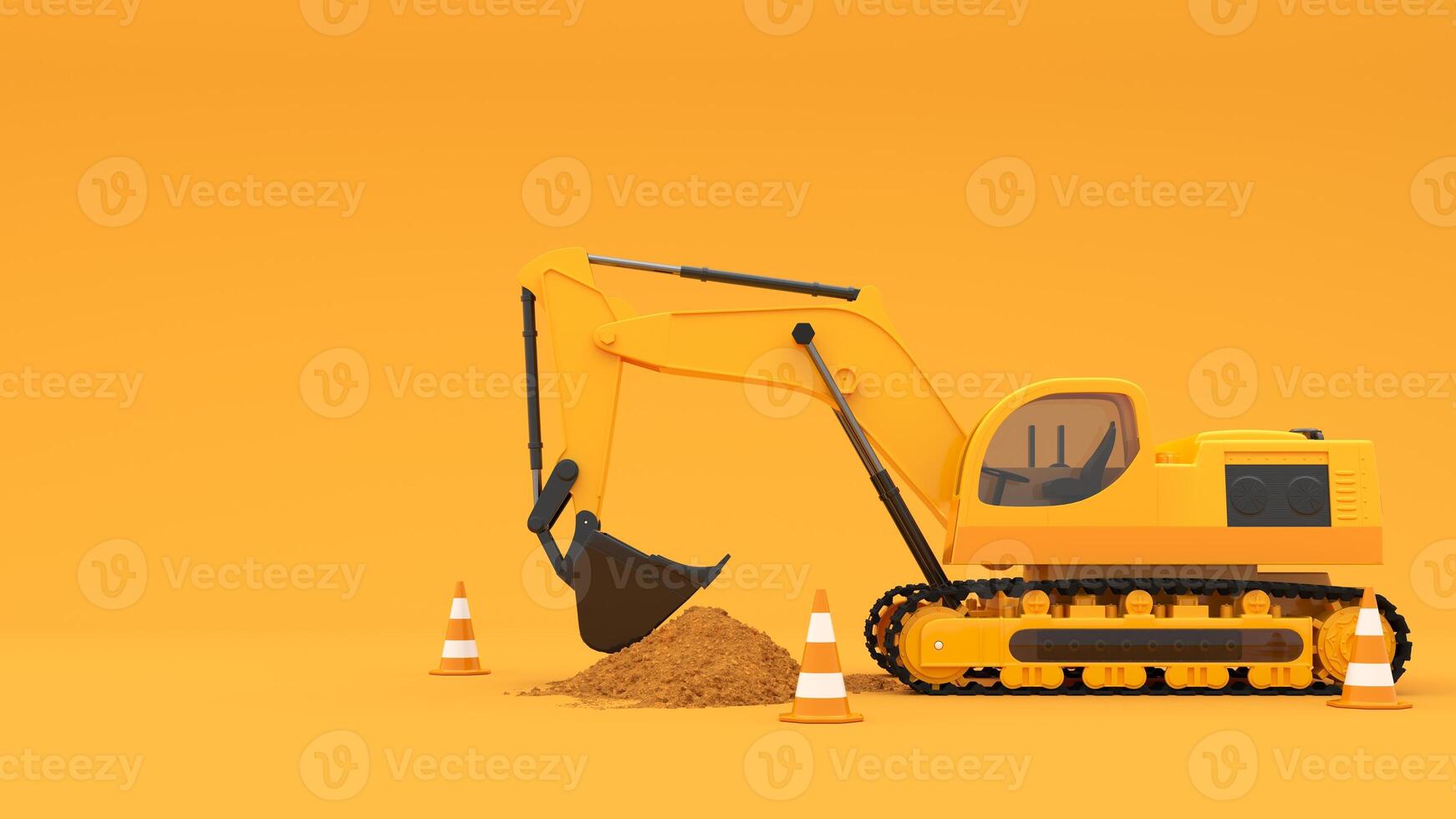 3D render of Vivid image with crane and dump truck and excavator for advertising construction works and companies. photo