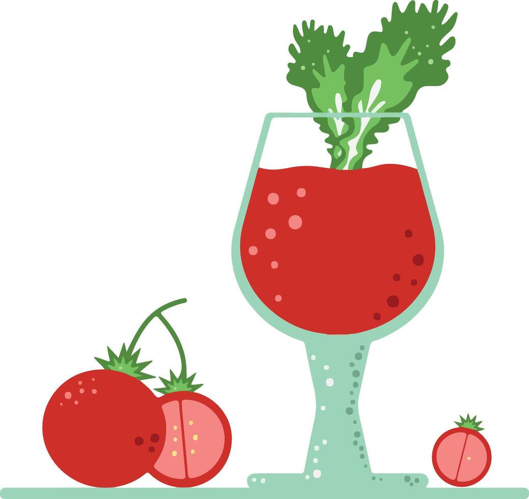 Delicious Fresh Tomato Juice Served with a Beautiful Garnish in a Clear Glass Cup vector