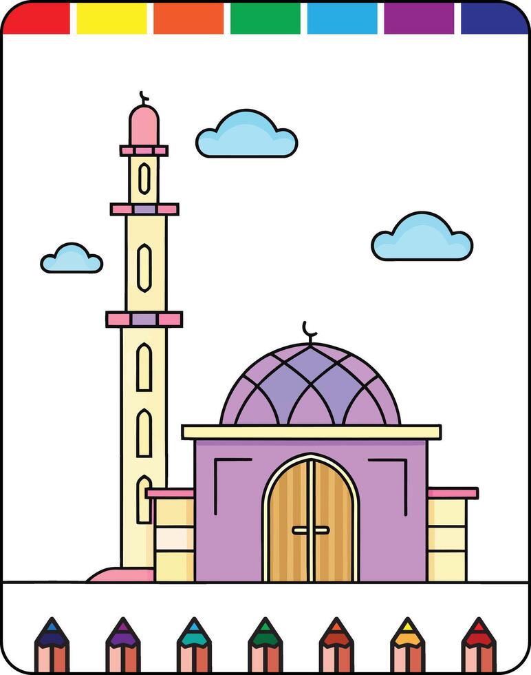 An islamic mosque with colorful pencils vector