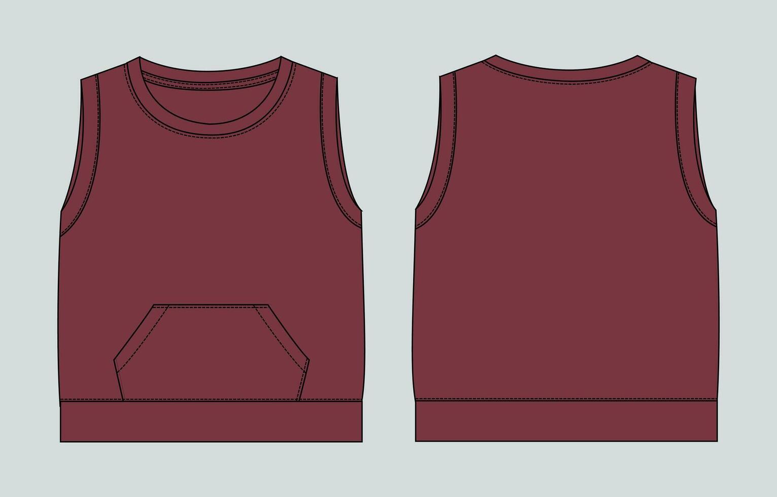 Red color tank top With pocket front and back isolated on grey background vector