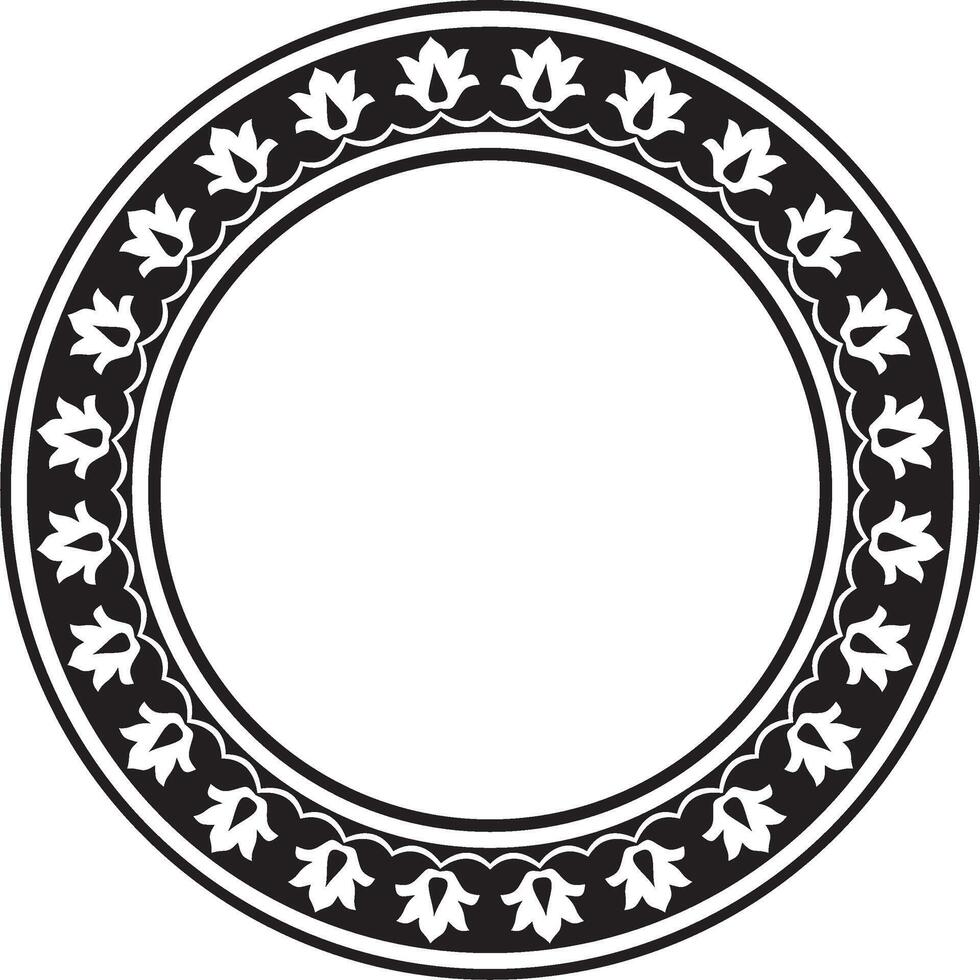 monochrome black round Turkish national ornament. Ottoman border, frame. Ethnic floral circle, ring vector