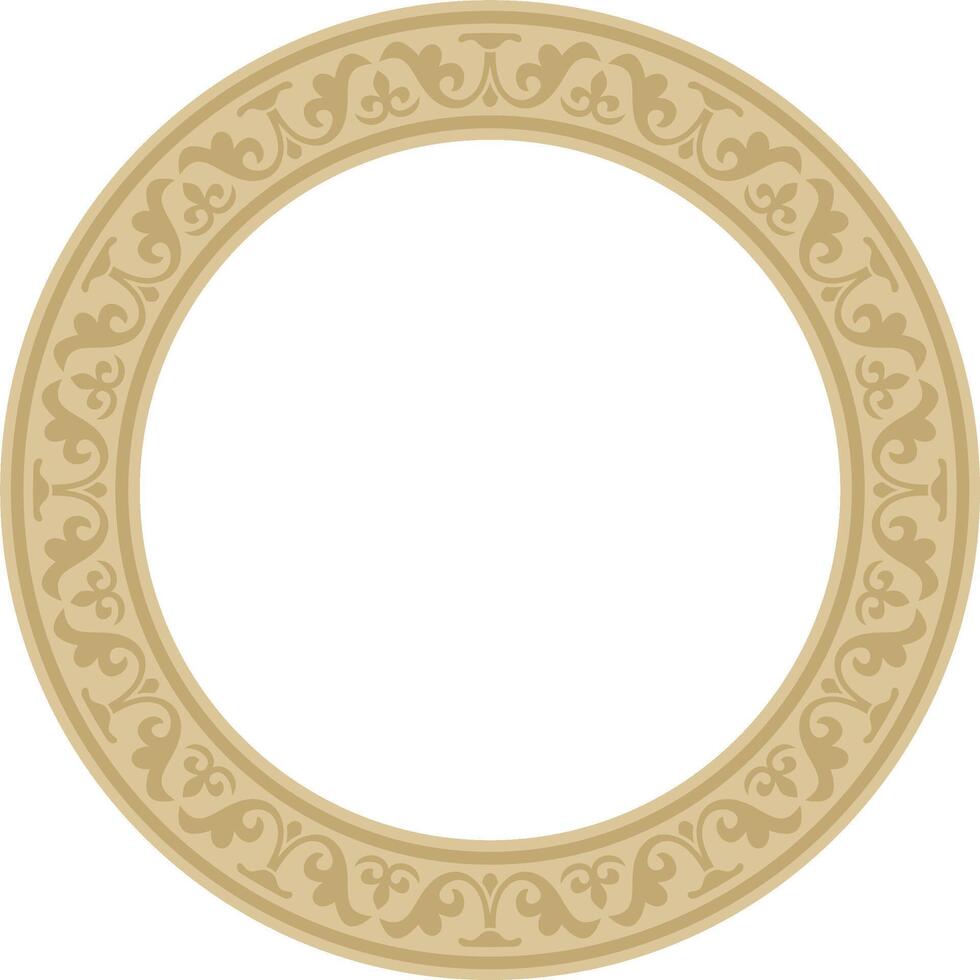 golden round classic byzantine ornament. Circle, ring, border, Ancient Greece, Roman Empire frame vector