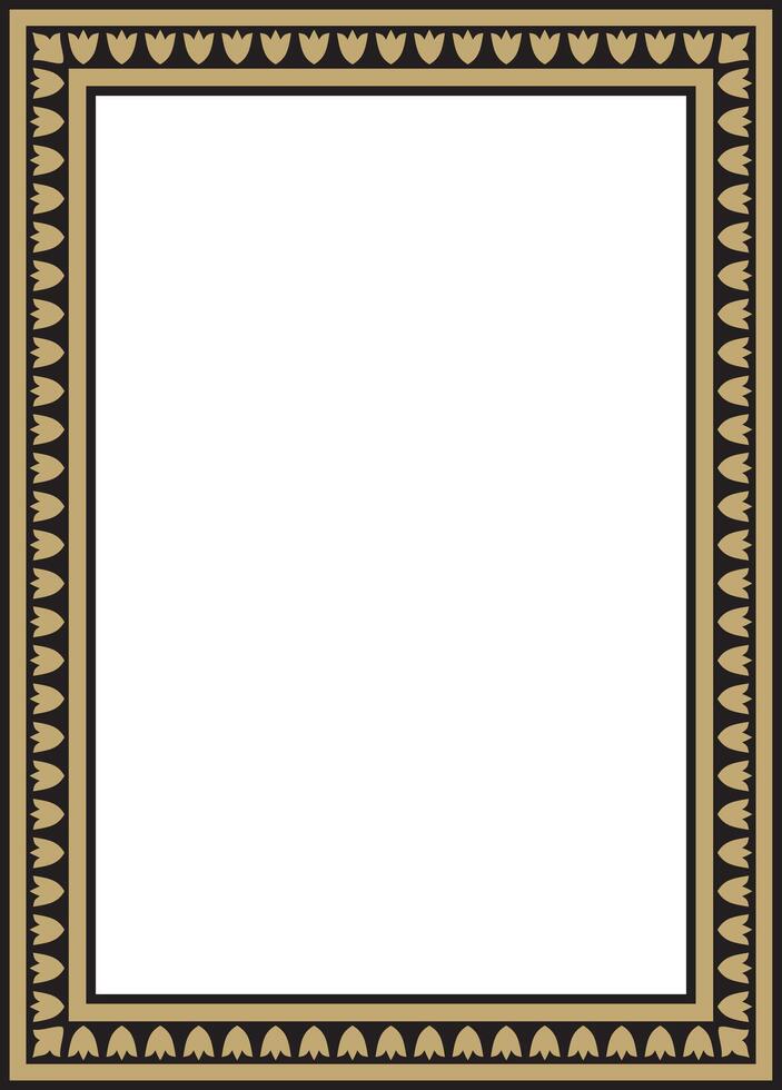 gold with black square Turkish national ornament. Ottoman border, frame. Ethnic rectangle vector