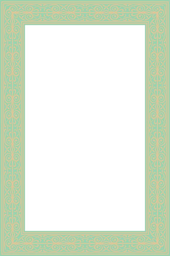 square European gold with green ornament. Rectangular pattern, circle,ring of the Middle Ages vector