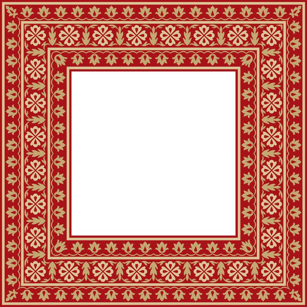 gold with red square Turkish national ornament. Ottoman border, frame. Ethnic rectangle vector
