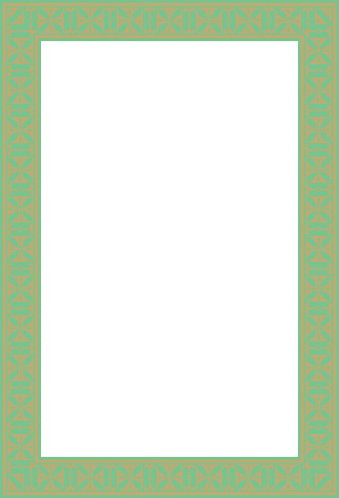 square European gold with green ornament. Rectangular pattern, circle, ring of the Middle Ages vector
