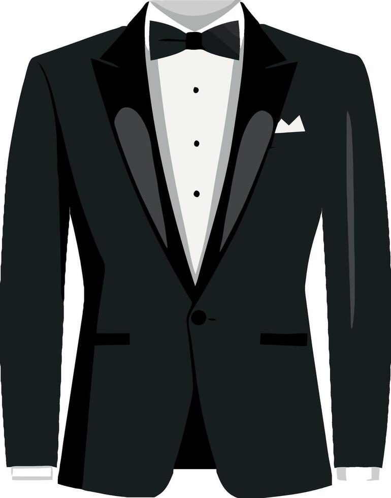 A black tuxedo with a bow tie and pocket square vector