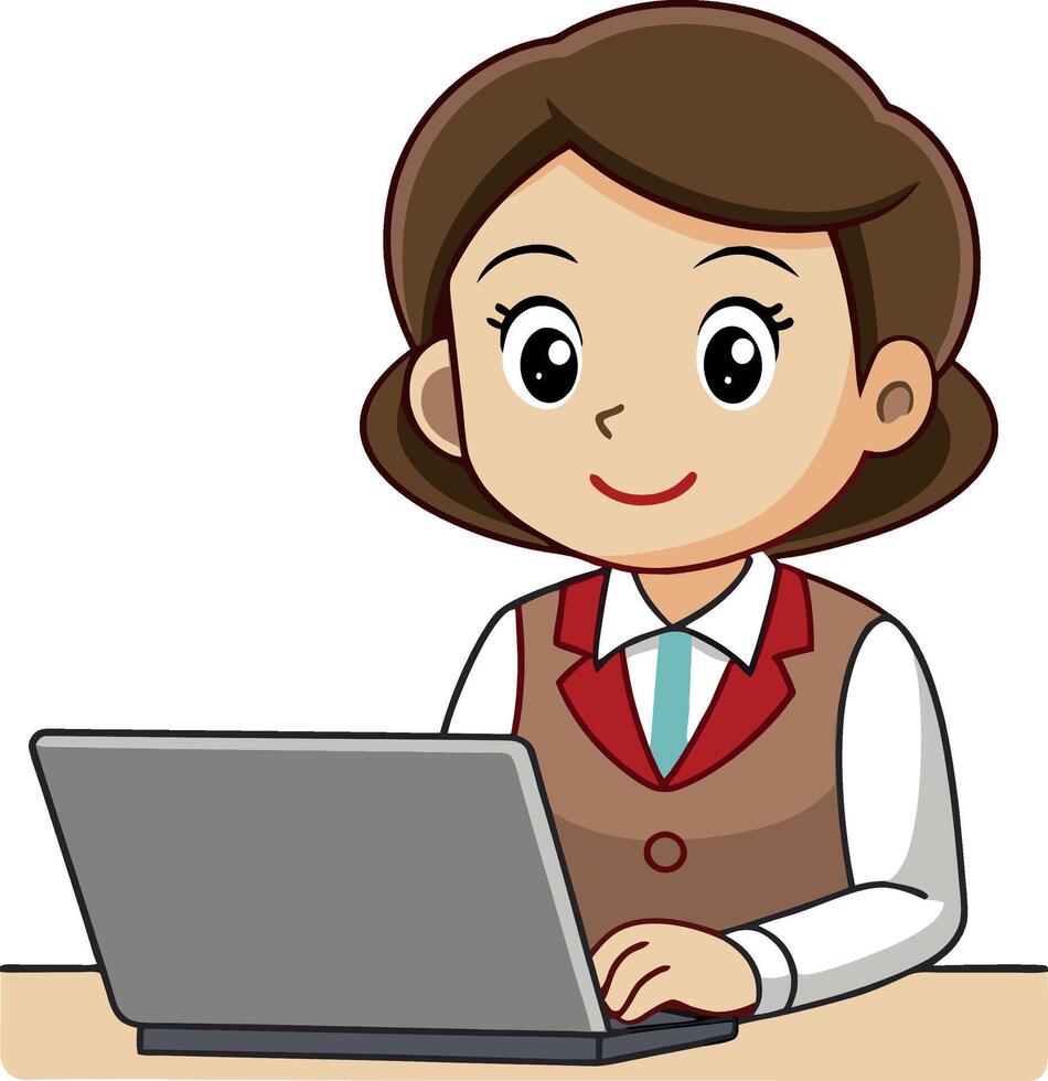 Smiling businesswoman working on laptop at desk vector