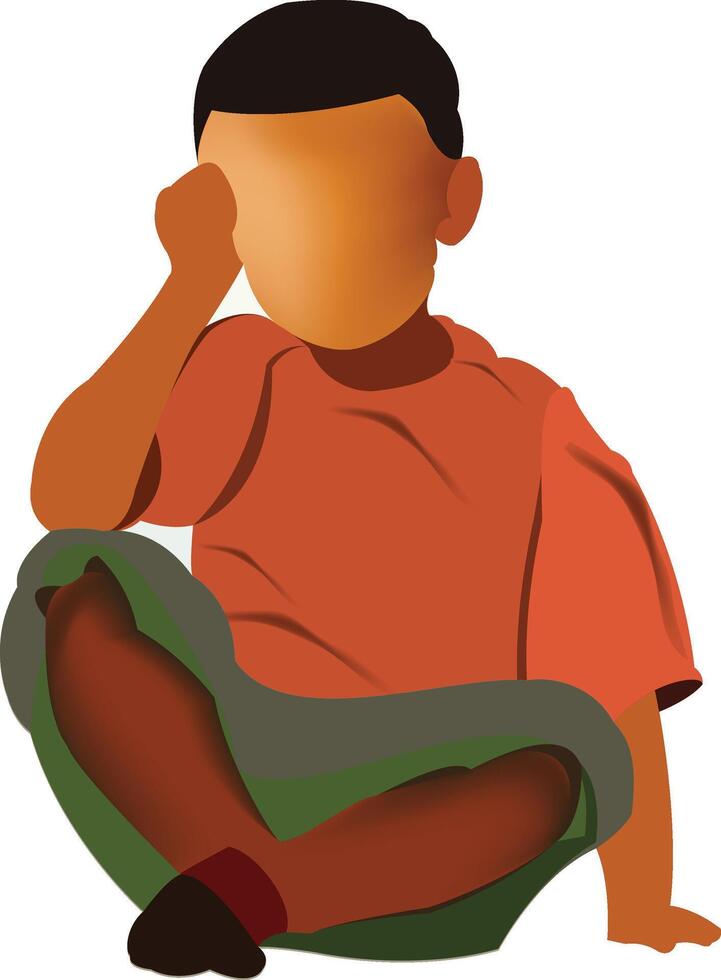 A boy sitting on the floor with his head in his hands vector