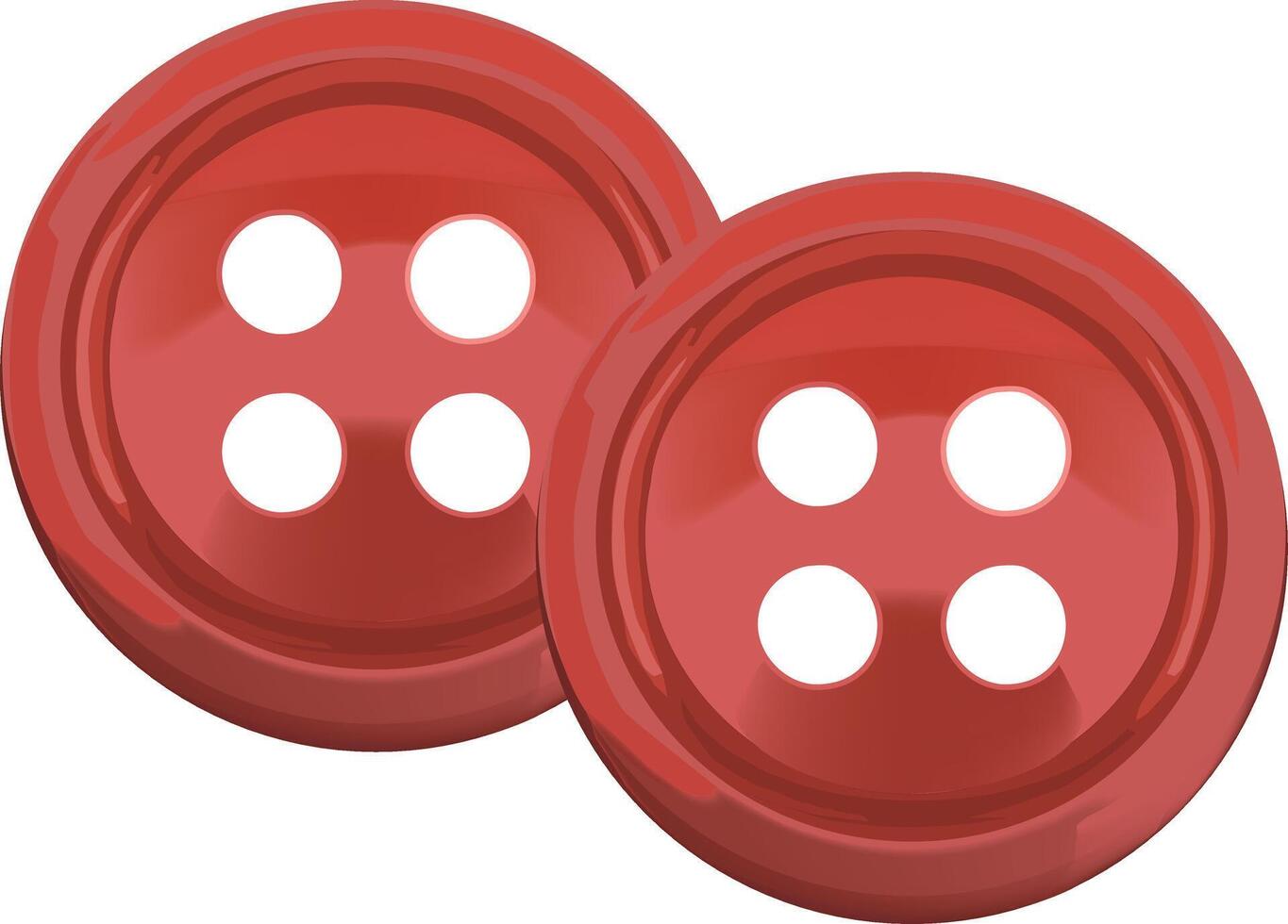 Two red sewing buttons with four holes representing tailoring and fashion vector