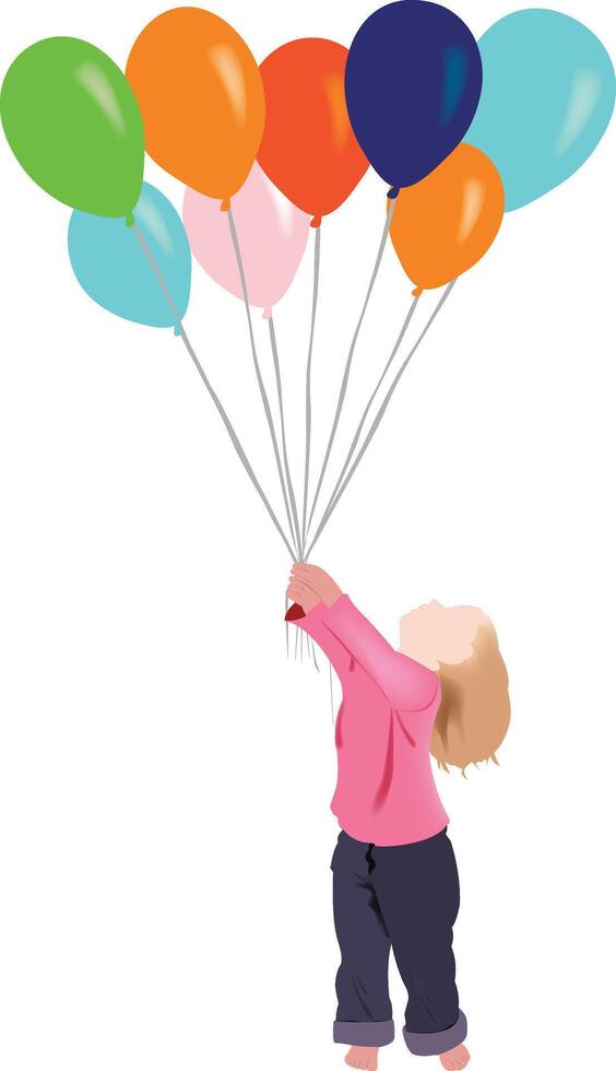 A little girl holding balloons on a white background vector