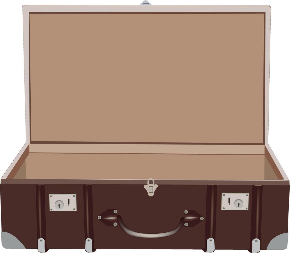 An open suitcase with a lid on a white background vector