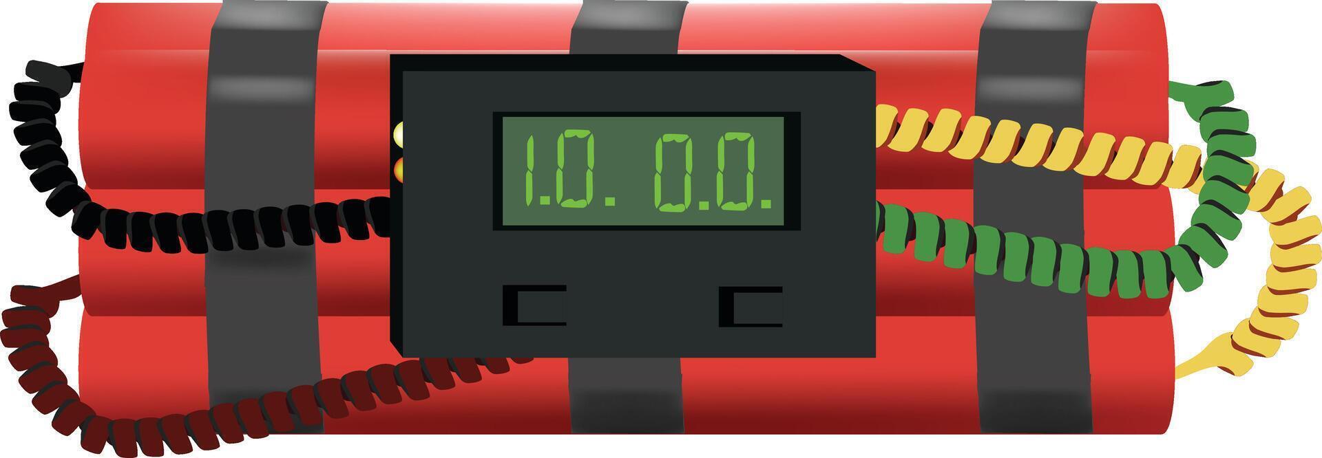 Red dynamite time bomb with digital timer displaying 10 seconds left vector
