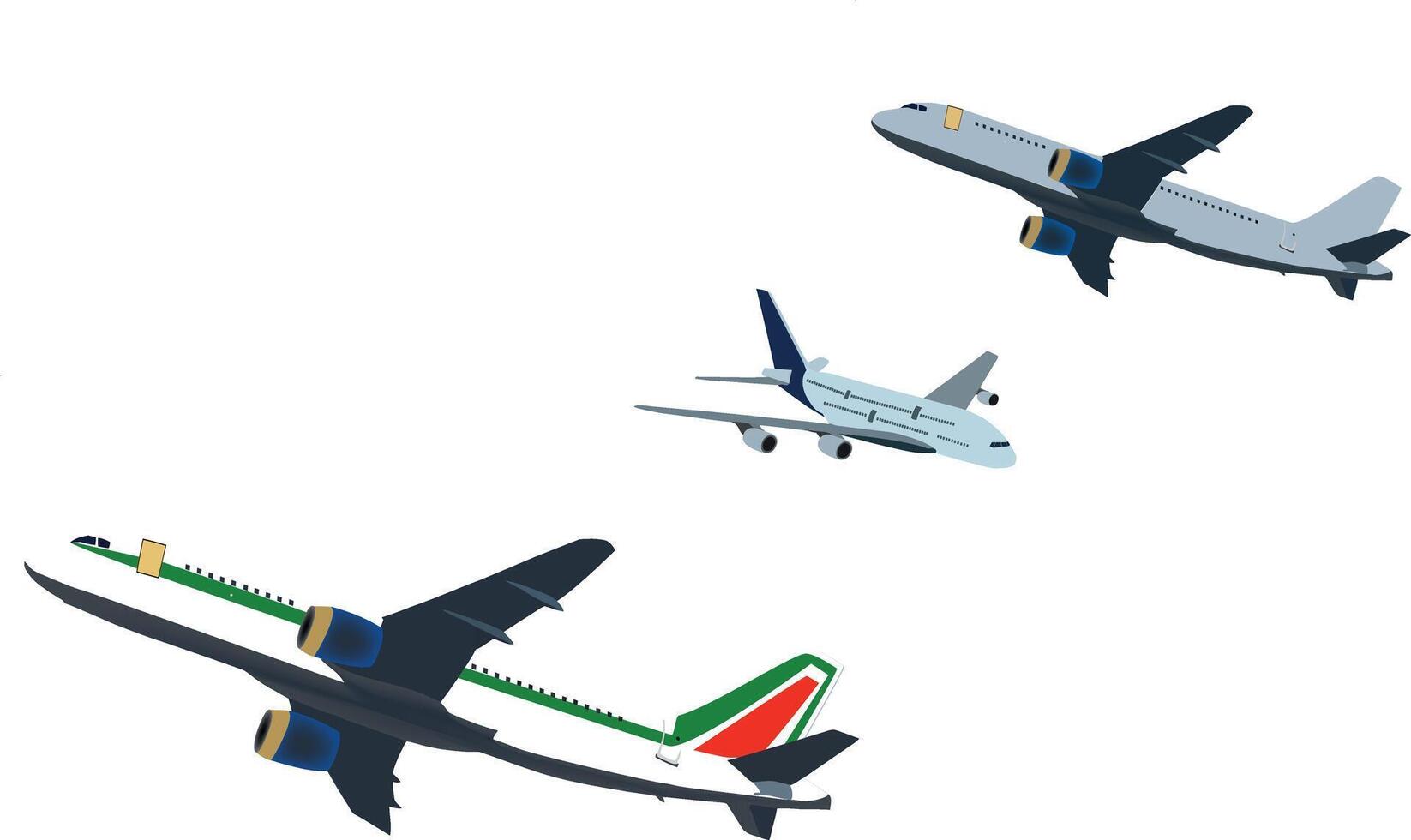 Three airplanes are flying in the air vector