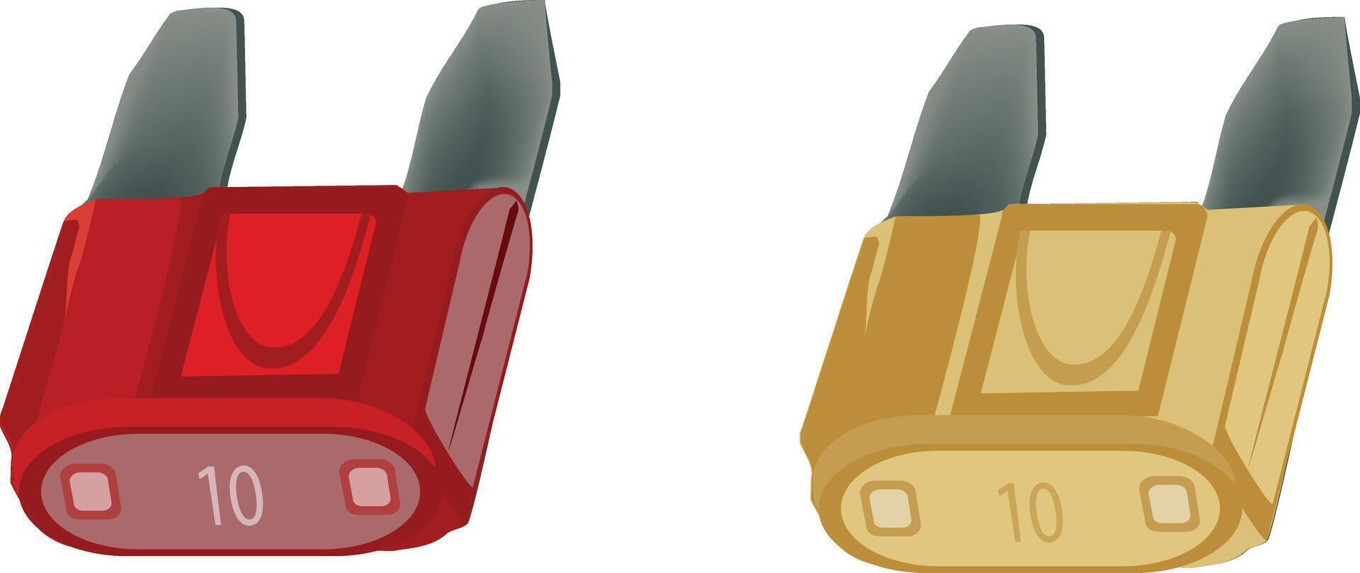 Two red and yellow electrical connectors with the numbers 10 and 1 vector