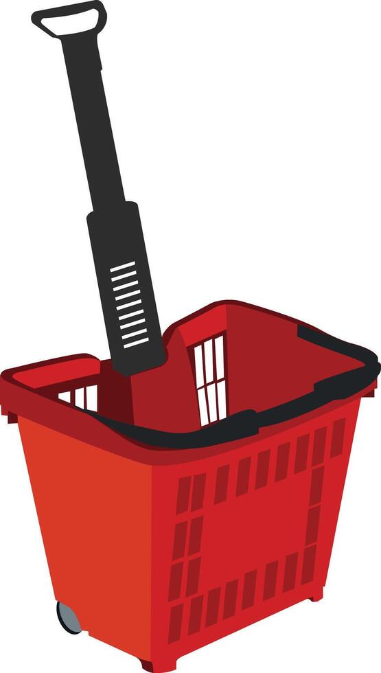 A red shopping basket with a handle and a brush vector