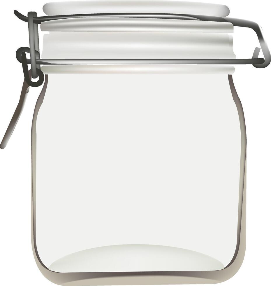 A glass jar with a metal clip on the lid vector