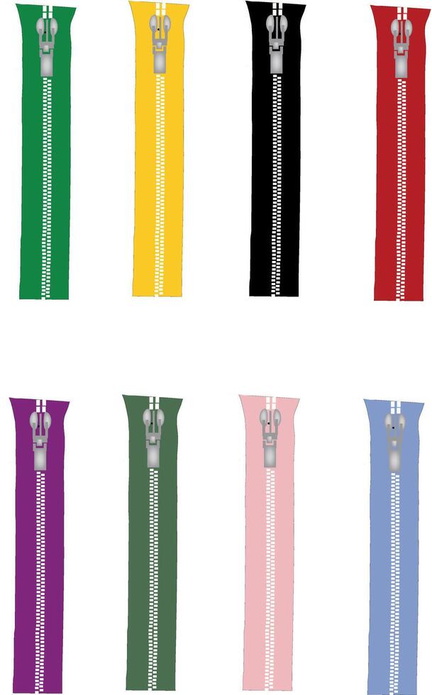 A set of six zippers in different colors vector