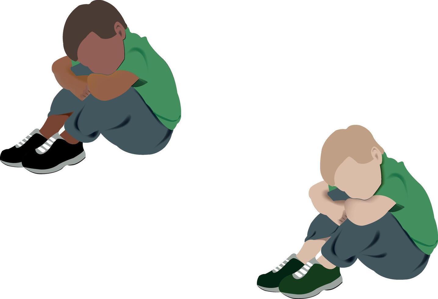 Two children sitting on the ground with their hands on their knees vector