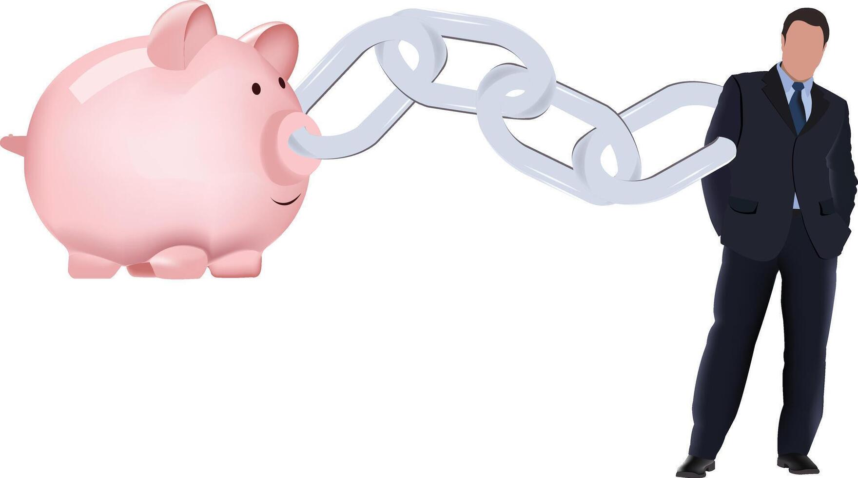 A man in a suit is holding a chain around a piggy bank vector