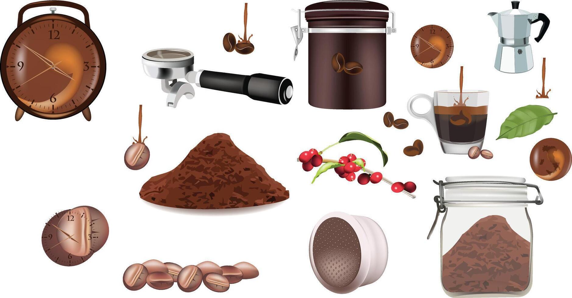 Various coffee beans and coffee grinder vector