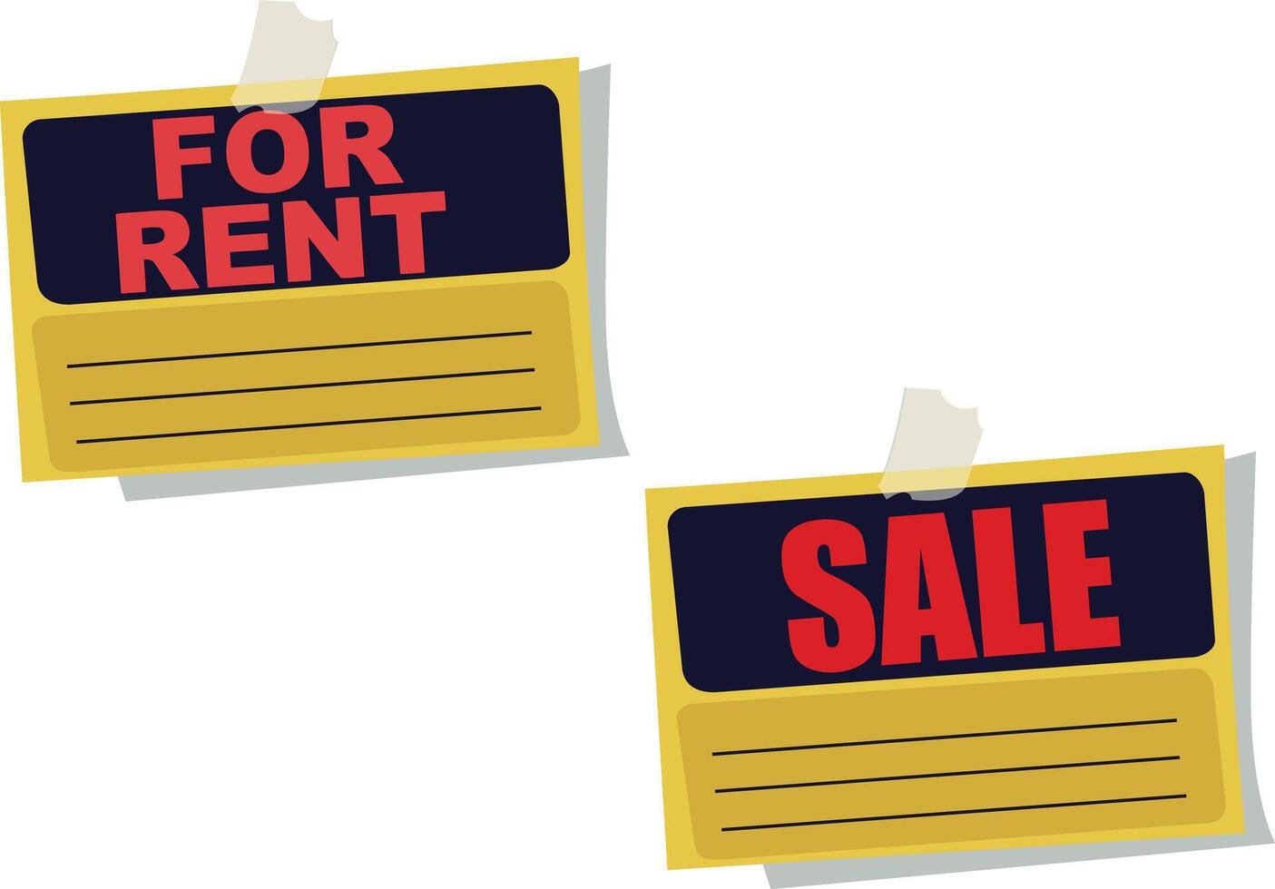 Two yellow sticky notes with for rent and sale vector