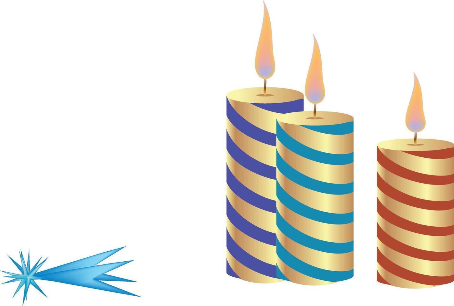 Three candles with blue and red flames vector