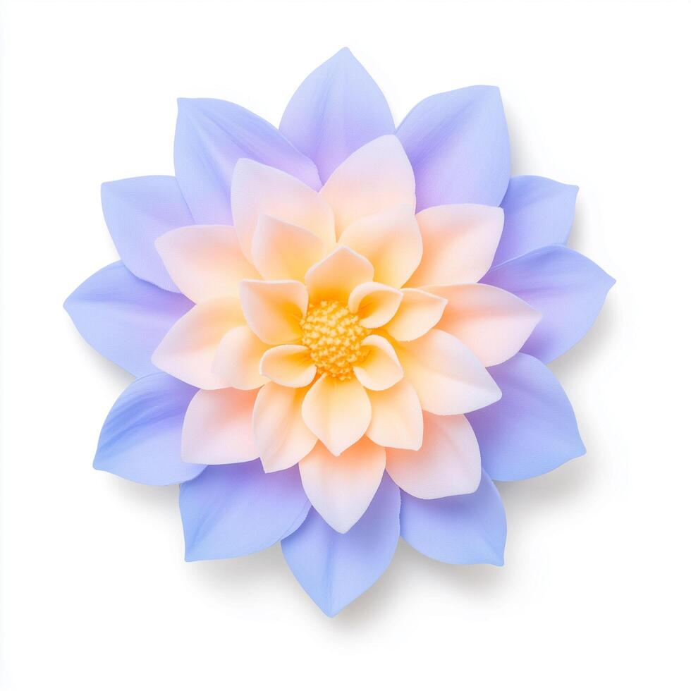 A single dahlia flower with layered petals in shades of lavender,peach,yellow,isolated on a white background. Represents beauty, elegance, summer. Suitable for greeting cards, invitations,backgrounds photo