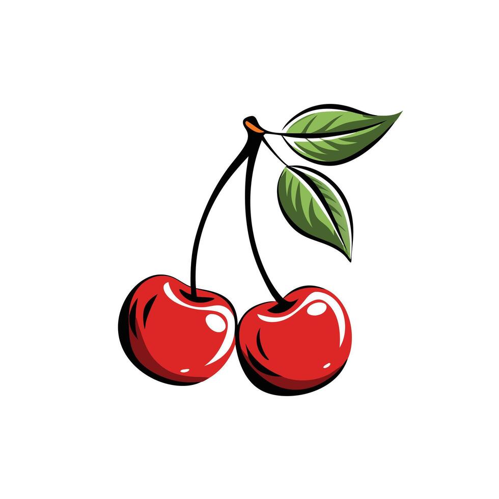 Fresh Cherry with Leaves Isolated Illustration DESIGN vector