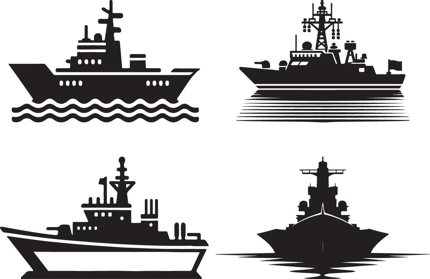 Silhouette of a powerful warship for military and navy projects. Perfect for defense designs, illustrations, and branding. Clean black battleship graphic for creative use vector