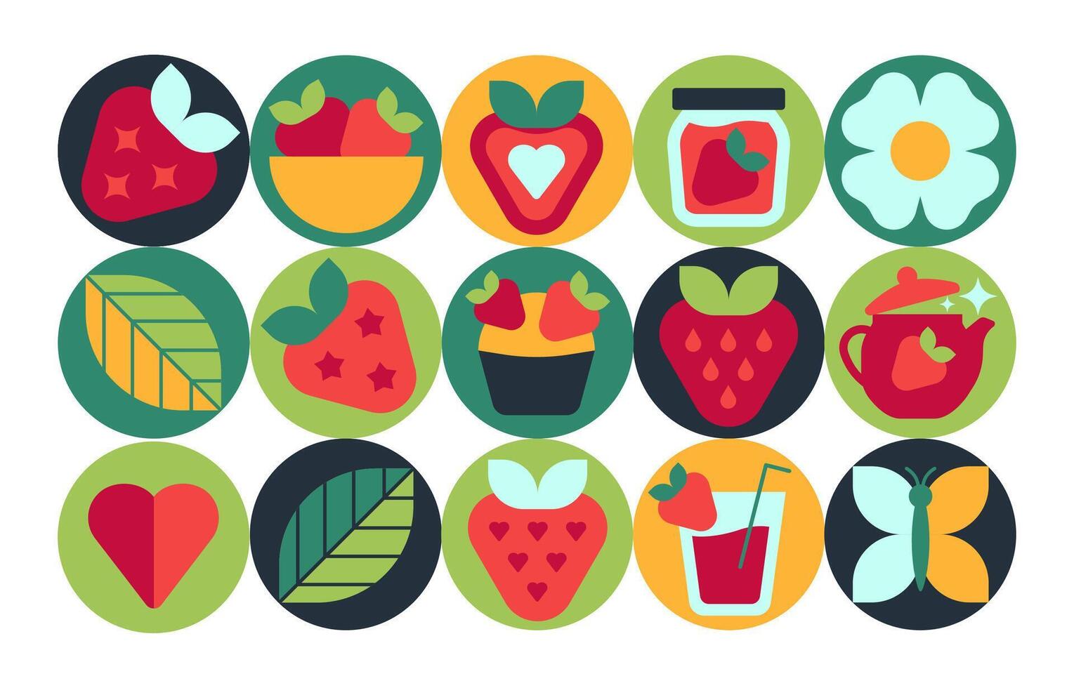 Strawberry Mood Icons. Modern Abstract Circular Design in a geometric style vector