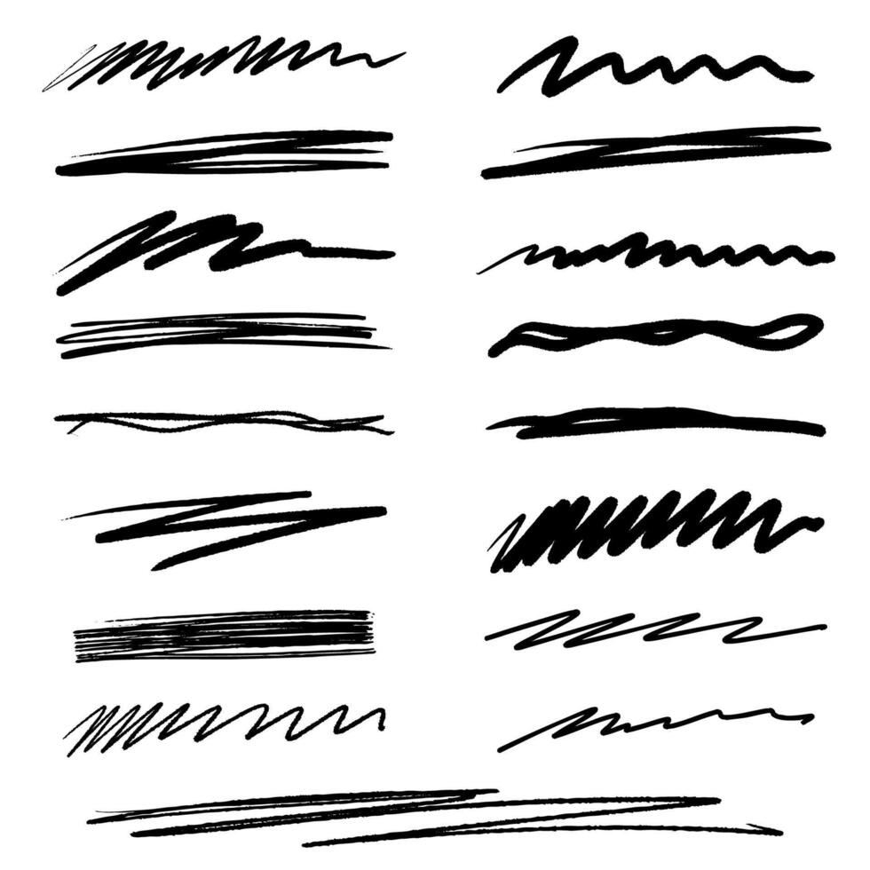 Collection of black hand drawn grunge brush strokes vector