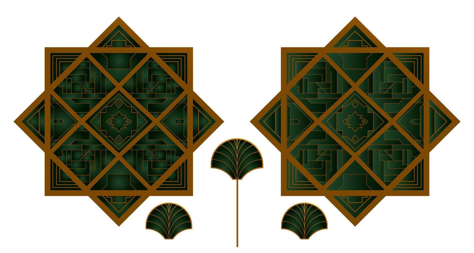 Art Deco Ornament Design geometric patterns, symmetrical motifs, and luxurious decorative elements, wedding invitations, branding, packaging, posters, luxury prints, and digital backgrounds vector