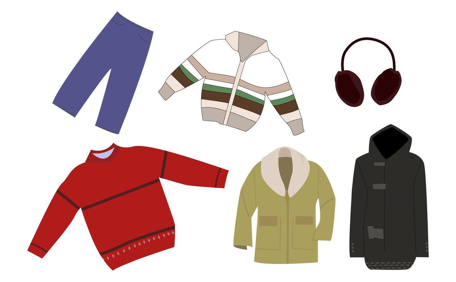 Winter Outfits Set a collection of warm and cozy winter clothing illustrations that are stylish and versatile, ideal for fashion, seasonal promotions, editorial content and branding. vector