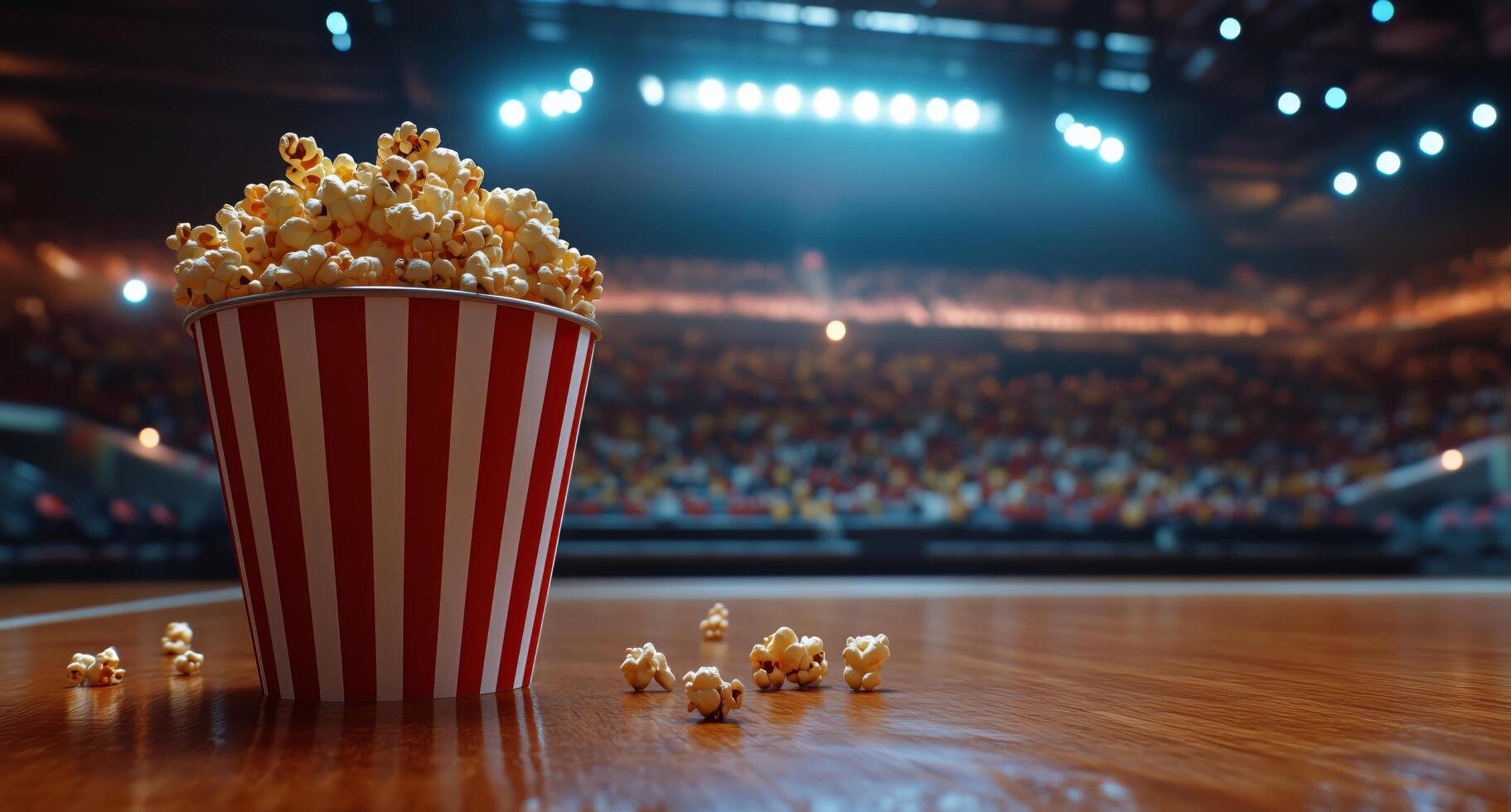 Delicious popcorn in focus as spectators eagerly await the exciting event at the arena photo