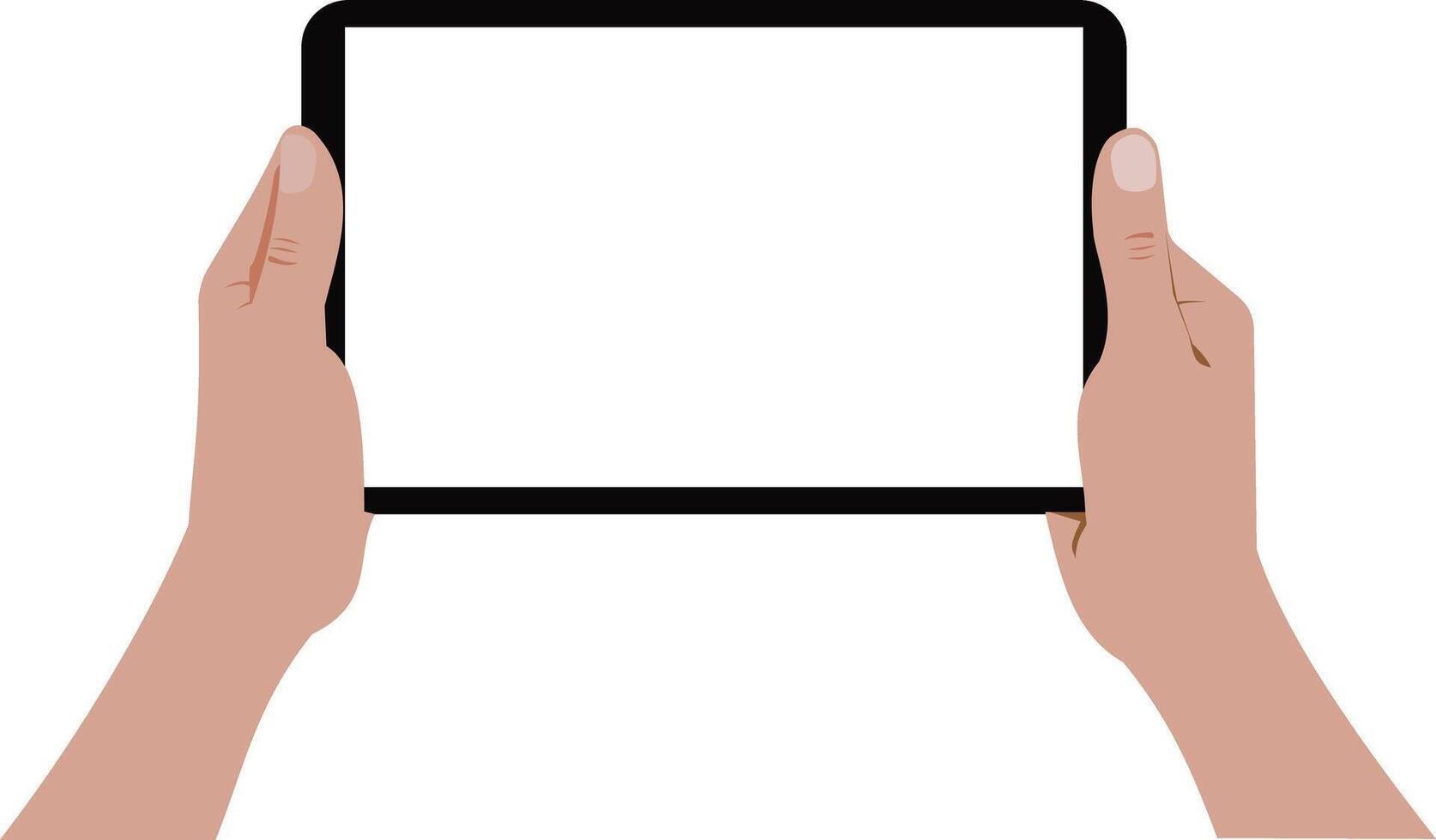 Hands holding a tablet with a blank screen vector