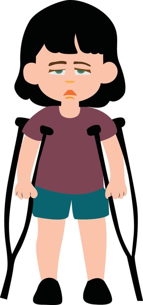 A cartoon girl with crutches and a broken leg vector