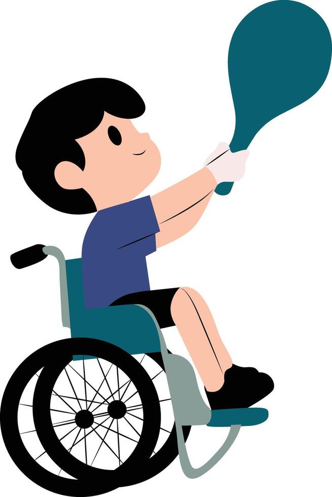 A boy in a wheelchair holding a tennis racket vector