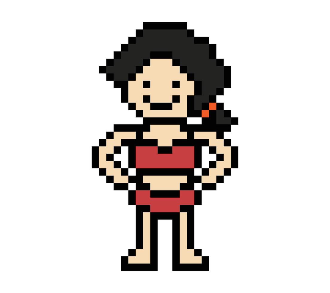 8 bit decor of woman female girl lady with bikini two piece swimming swimsuit cartoon 8 bit. vector