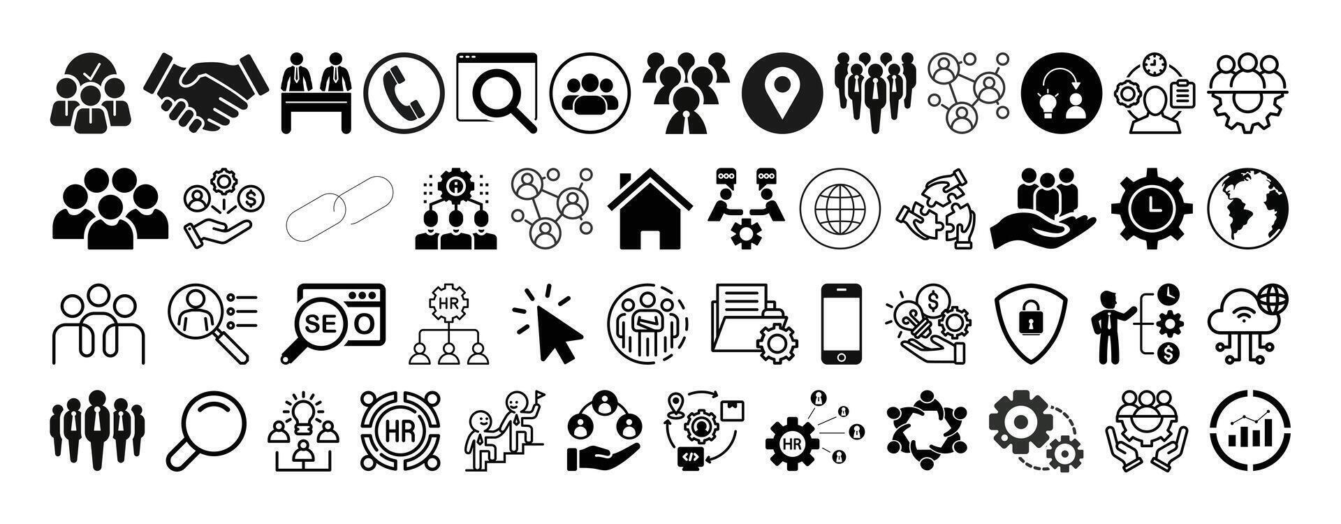Large web icon set collection. Simple icons for Business people, human resources, office management. vector