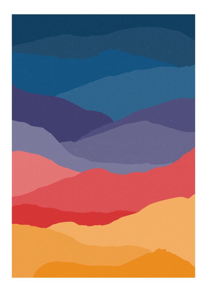 Colorful vertical background or card template with abstract waves or layers of bright colors. Backdrop with desert or mountain landscape. Creative illustration in contemporary art style vector