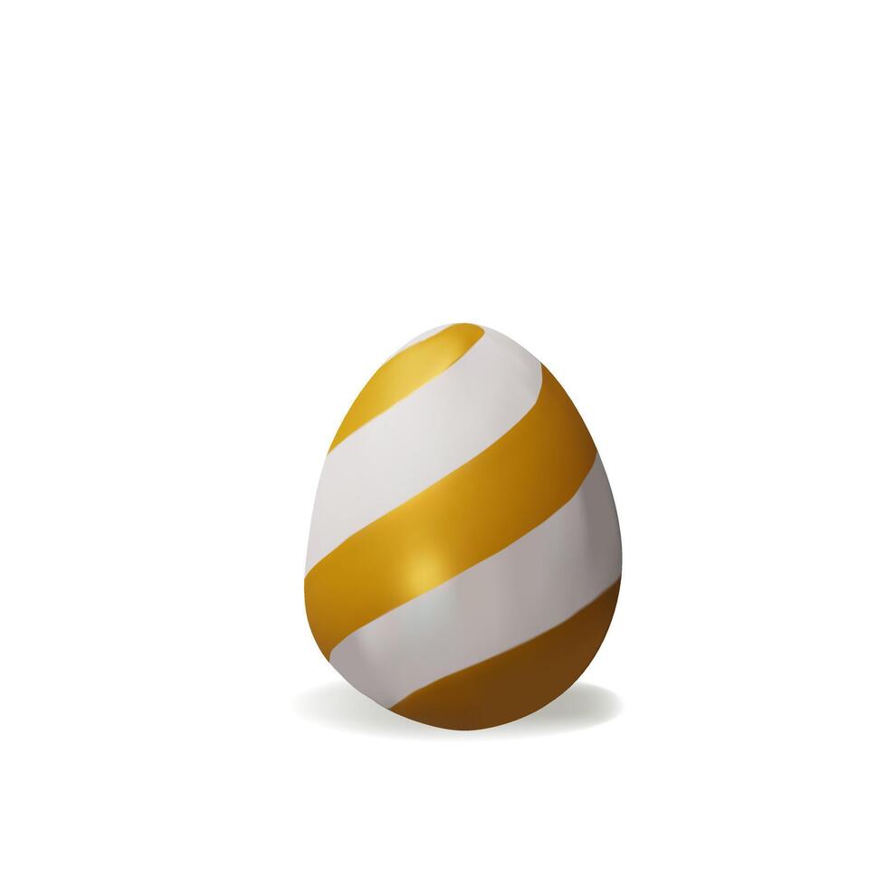 3d render gold striped-diagonal easter egg. Three-dimensional illustration for Christian celebration or children hunt, or springtime holiday. Religion traditional ceremony element. protein vector